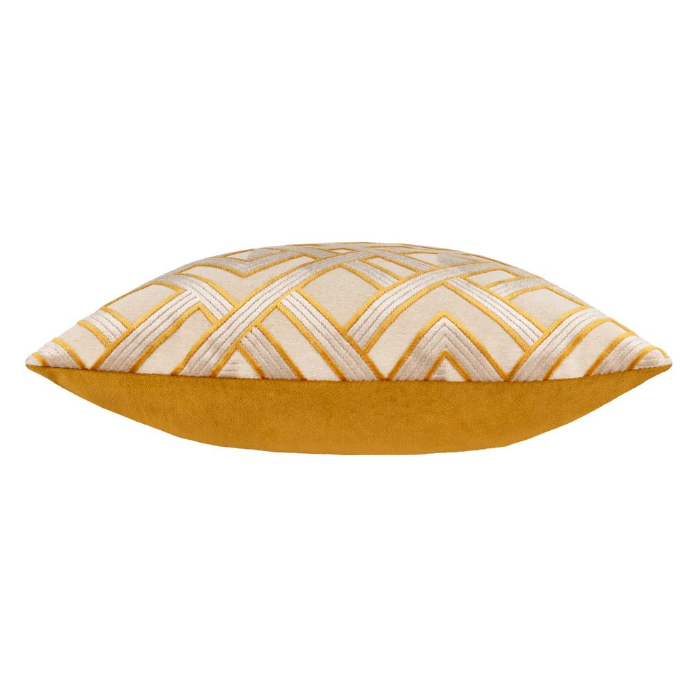 Gold - Side - Paoletti Henley Jacquard Velvet Cushion Cover