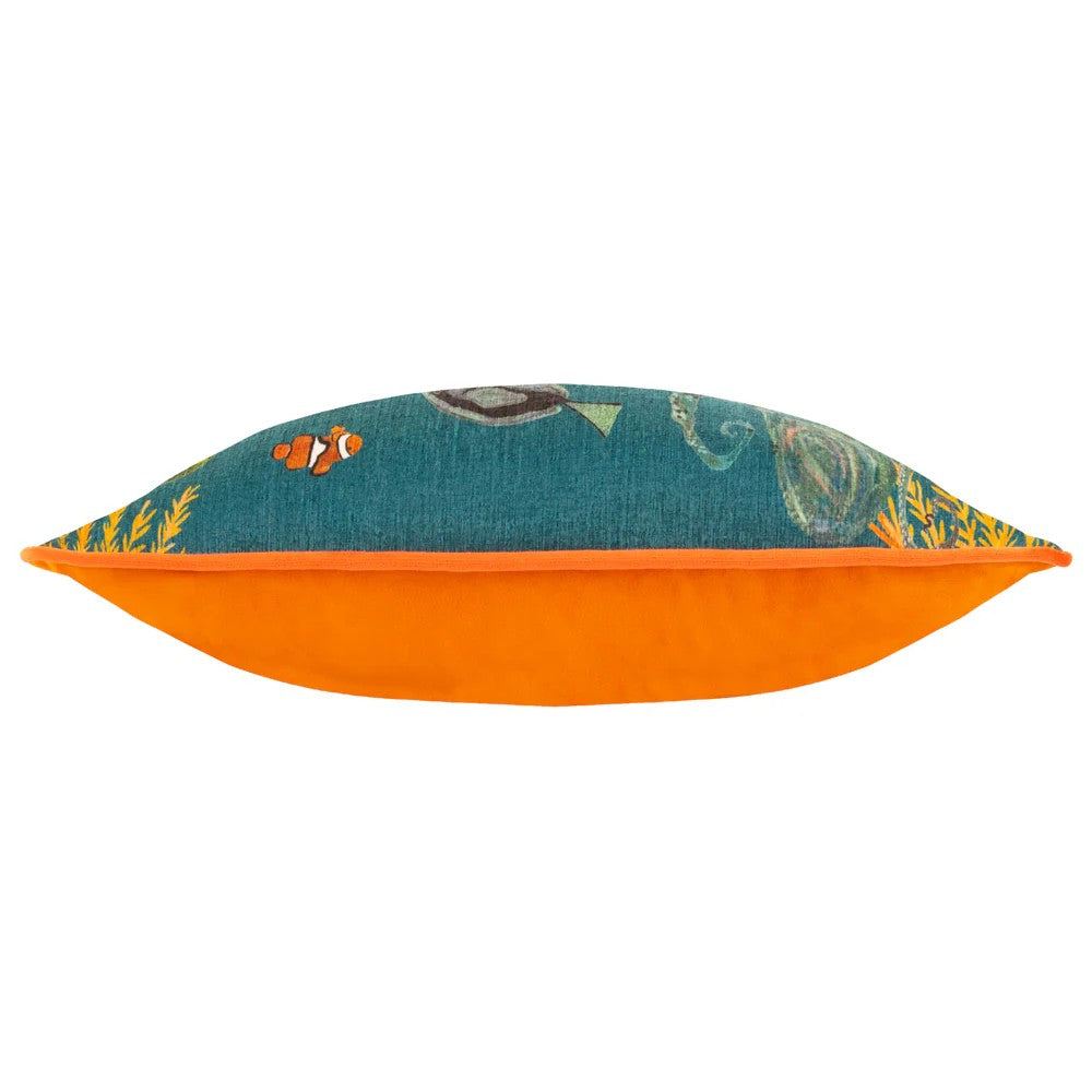 Ocean Blue - Side - Wylder Tropics Abyss Chenille Sea Creatures Cushion Cover