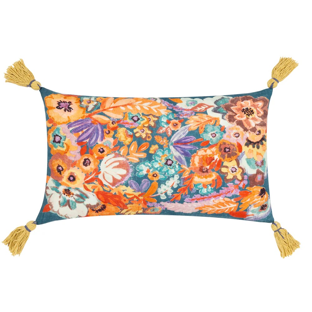 Multicoloured-Gold - Front - Wylder Traloa Tassel Floral Cushion Cover
