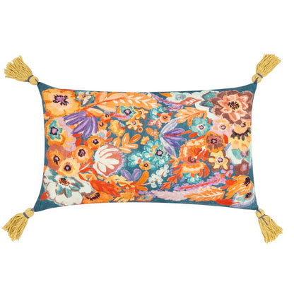 Multicoloured-Gold - Front - Wylder Traloa Tassel Floral Cushion Cover