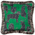 Jungle Green - Front - Furn Wildcat Fringed Velvet Tiger Cushion Cover