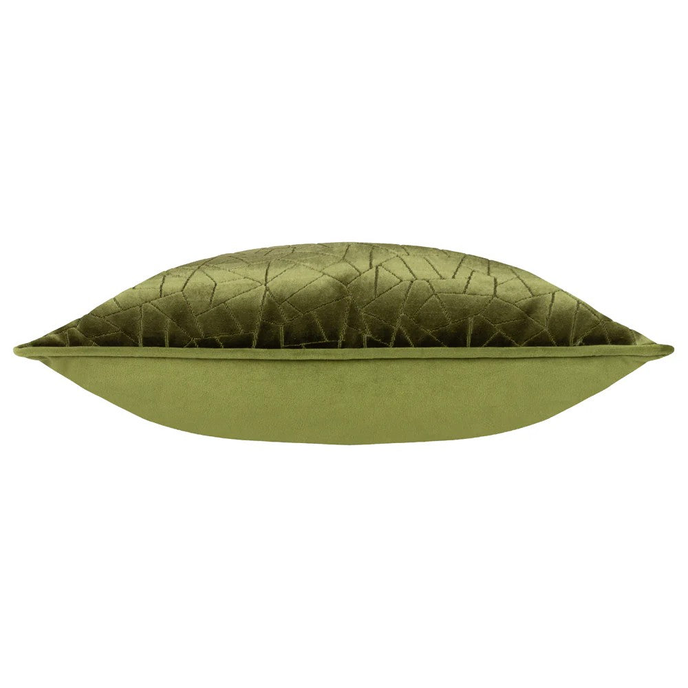 Olive - Side - Hoem Malans Piped Velvet Cut Cushion Cover
