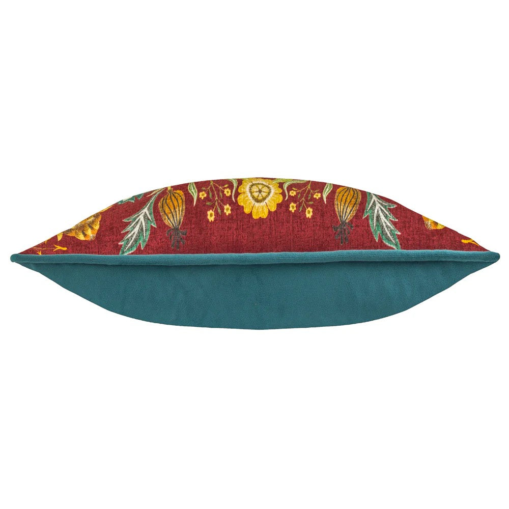 Burgundy - Side - Evans Lichfield Hawthorn Piped Chenille Birds Cushion Cover