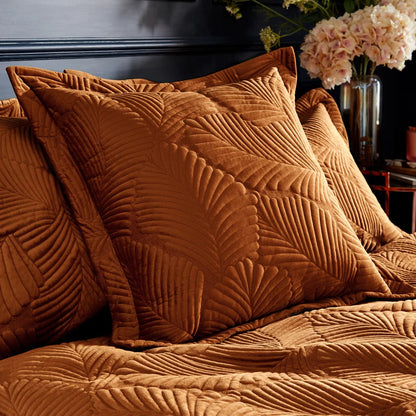 Rust - Lifestyle - Paoletti Palmeria Velvet Quilted Duvet Cover Set