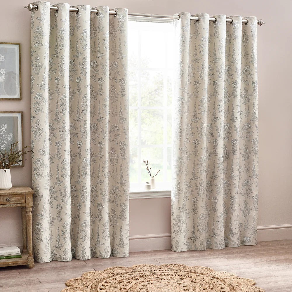 Natural - Back - Wylder Nature Sophia Jacquard Floral Eyelet Curtains