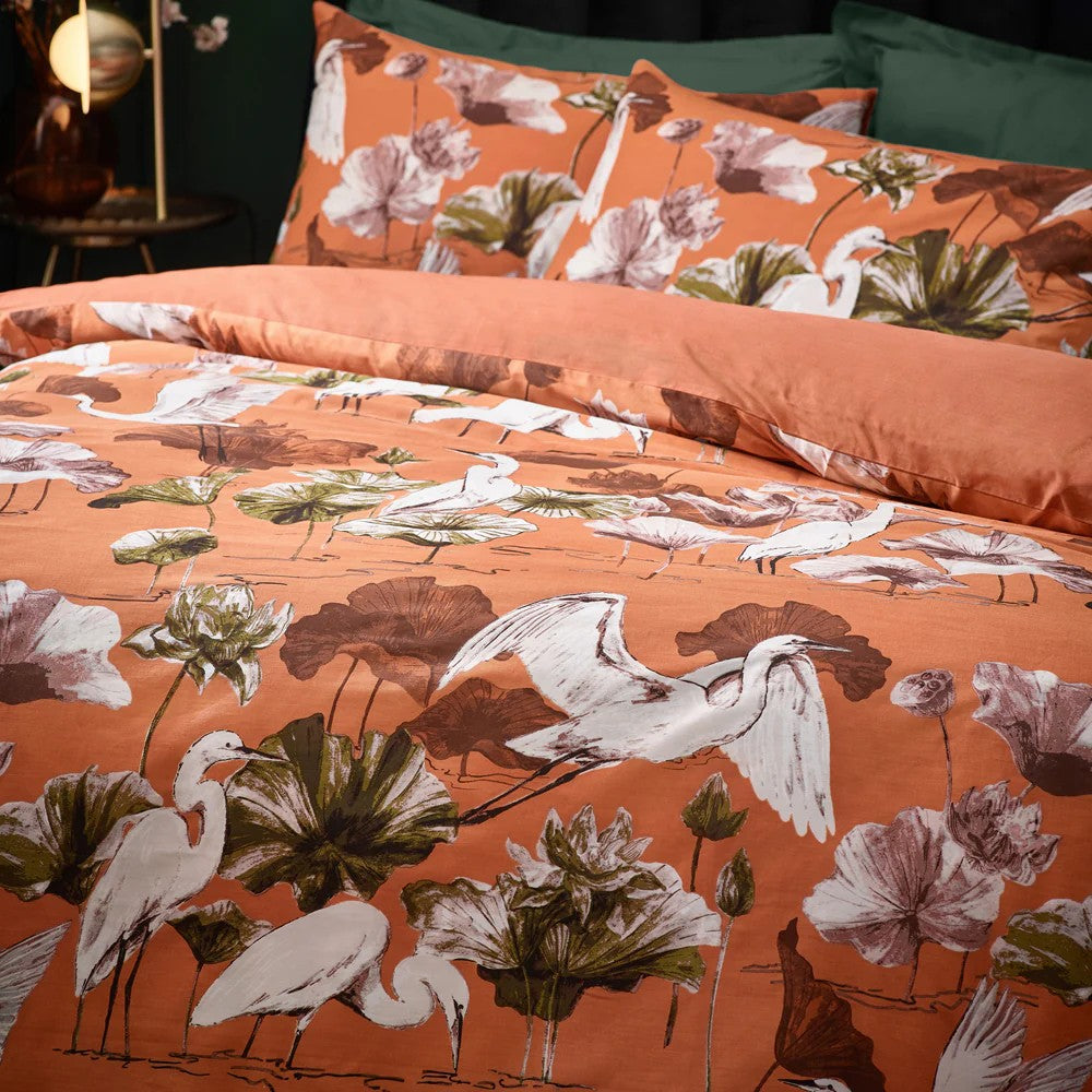 Coral - Side - Wylder Tropics Kushiro Exotic Sateen Duvet Cover Set
