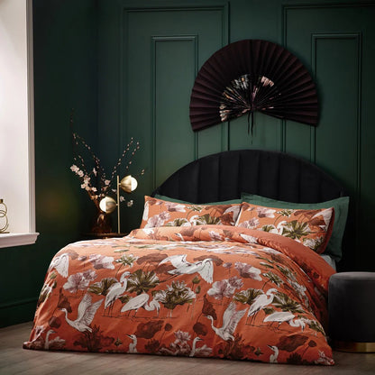 Coral - Front - Wylder Tropics Kushiro Exotic Sateen Duvet Cover Set