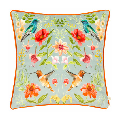 White-Orange - Front - Wylder Nectar Contrast Piping Velvet Blossom Cushion Cover