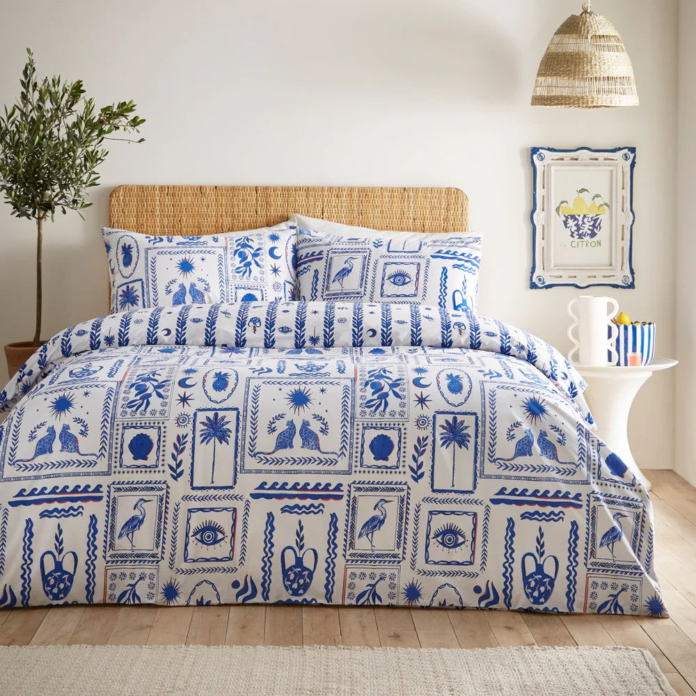 Blue-White - Front - Furn Frieze Duvet Cover Set