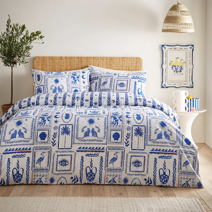 Blue-White - Front - Furn Frieze Duvet Cover Set