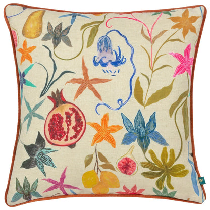 Multicoloured - Front - Wylder Pomona Piped Floral Cushion Cover