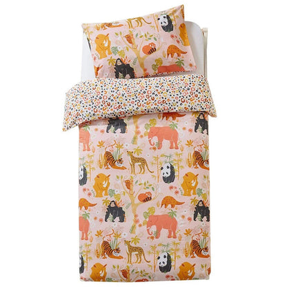 Multicoloured-Green - Front - Little Furn Wildlife Reversible Animals Duvet Cover Set