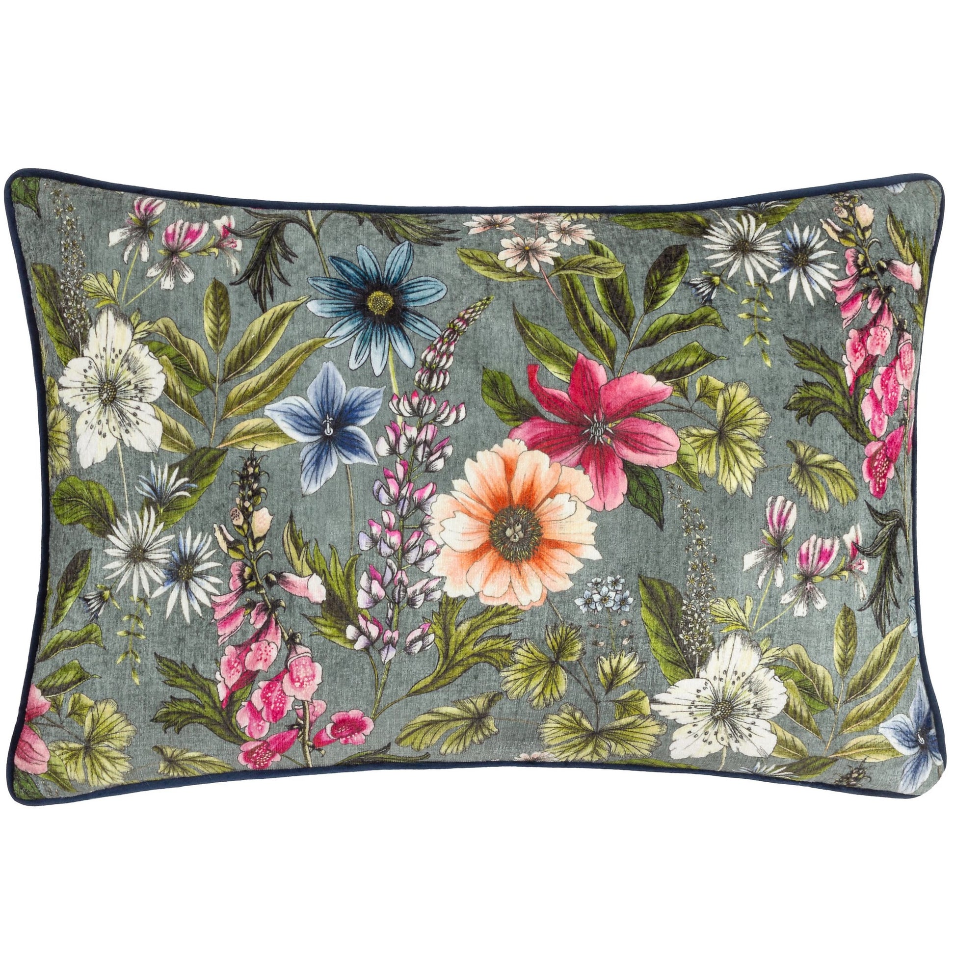 Petrol - Front - Wylder Hidcote Manor Alma Floral Cushion Cover