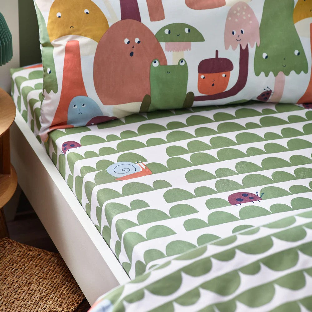 Multicoloured-Green - Front - Little Furn Funguys Geometric Fitted Sheet