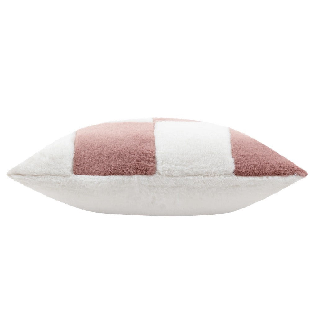 Pink - Side - Heya Home Cozee Faux Fur Checked Cushion Cover