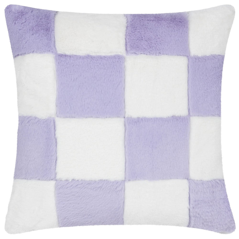 Lilac - Front - Heya Home Cozee Faux Fur Checked Cushion Cover