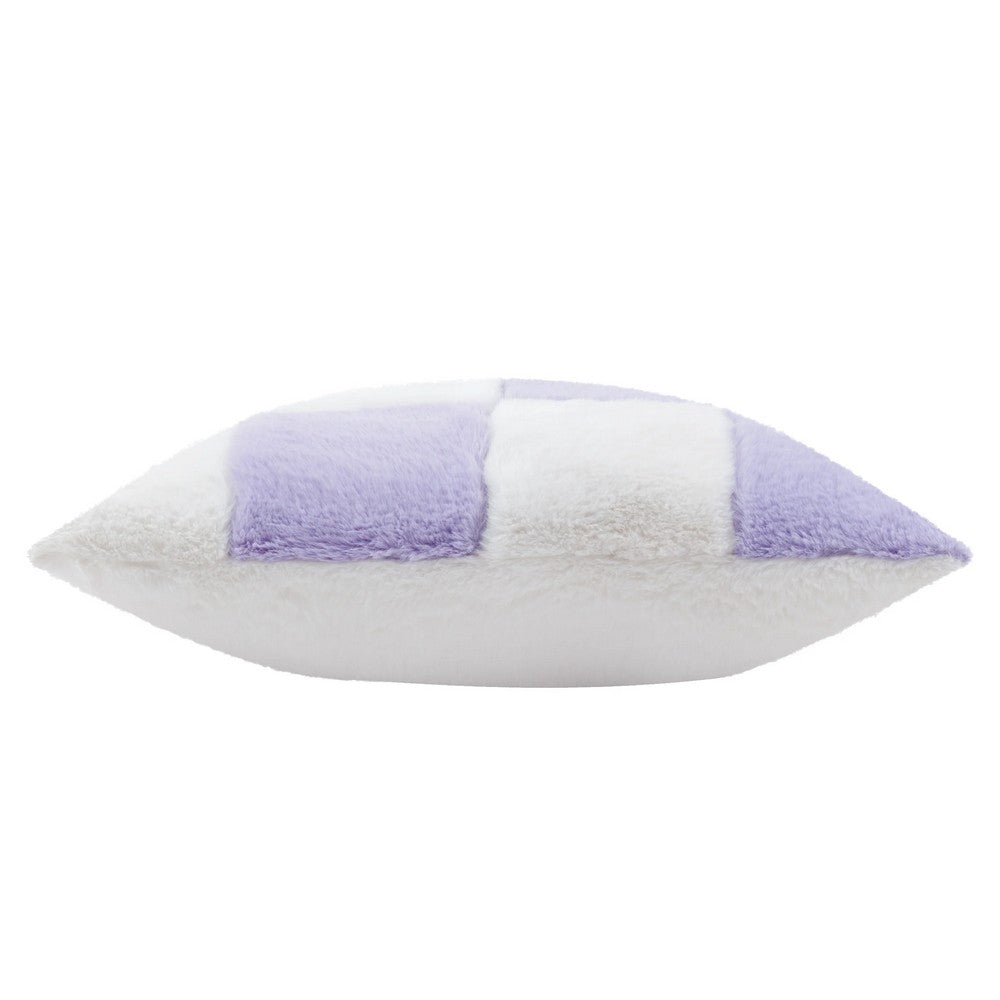 Lilac - Side - Heya Home Cozee Faux Fur Checked Cushion Cover