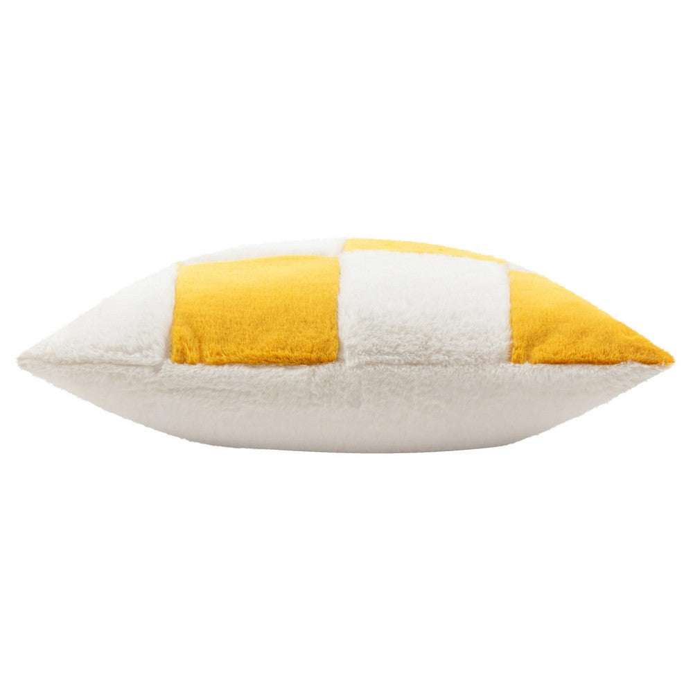 Yellow - Side - Heya Home Cozee Faux Fur Checked Cushion Cover