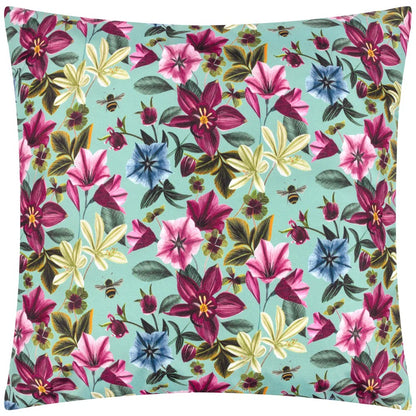 Aqua - Back - Wylder Nature Midnight Garden Birds Outdoor Cushion Cover