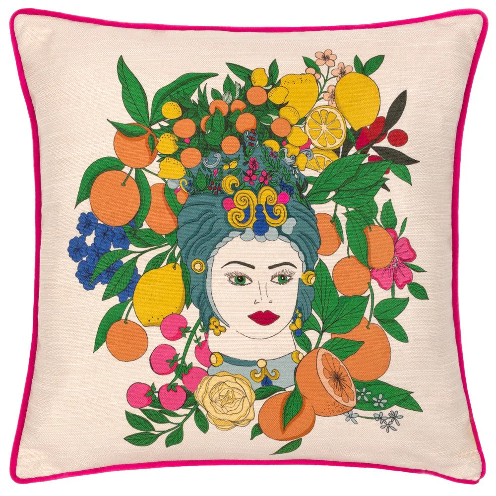 Magenta - Front - Furn Taormina Piped Floral Cushion Cover