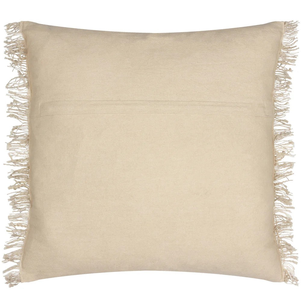 Stone-Natural - Back - Yard Beni Fringed Checked Cushion Cover