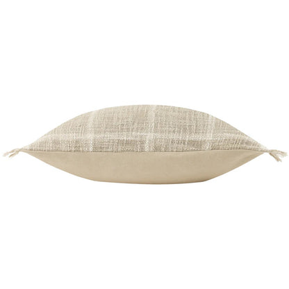 Stone-Natural - Side - Yard Beni Fringed Checked Cushion Cover