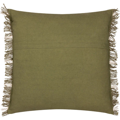 Moss-Natural - Back - Yard Beni Fringed Checked Cushion Cover