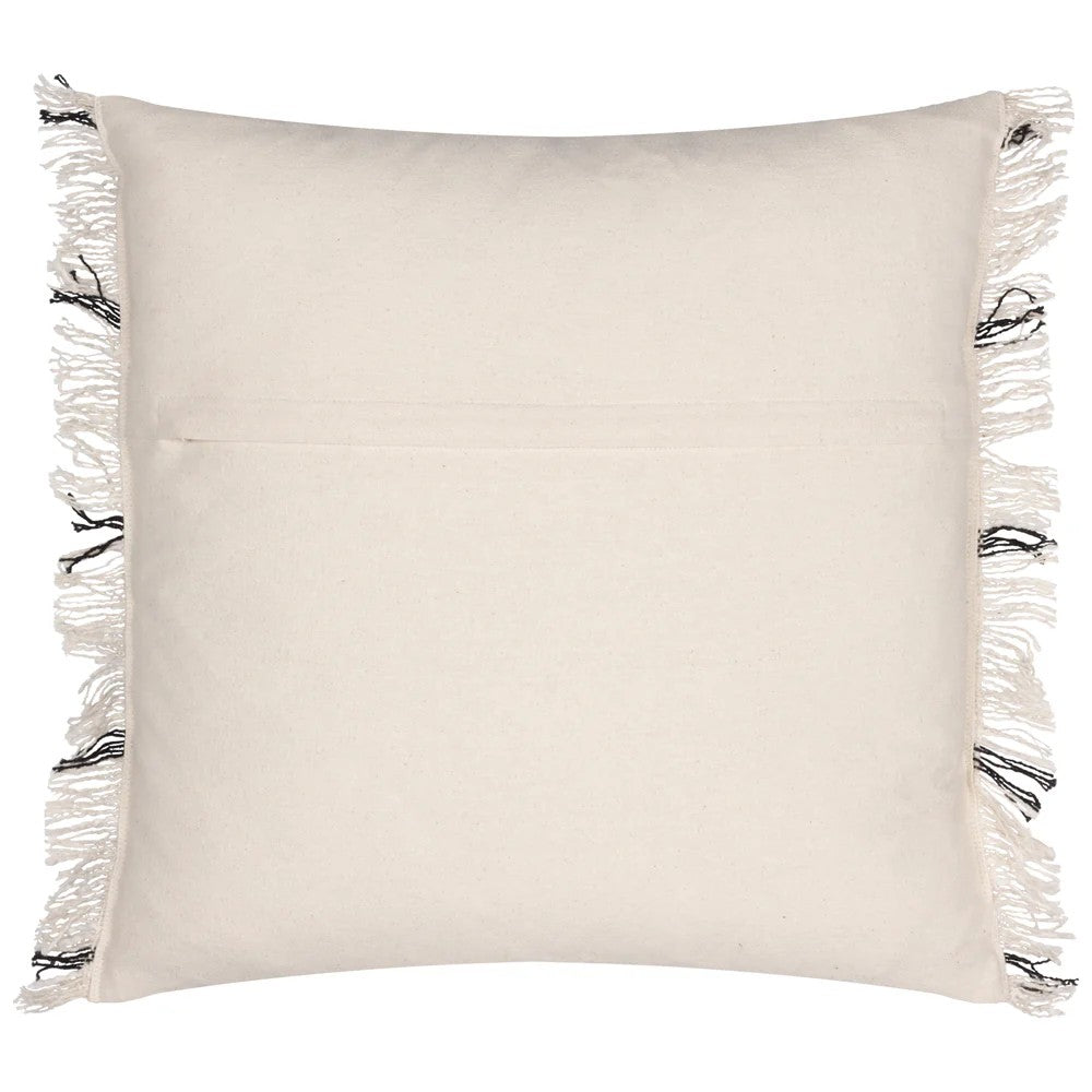 Natural-Black - Back - Yard Beni Fringed Checked Cushion Cover