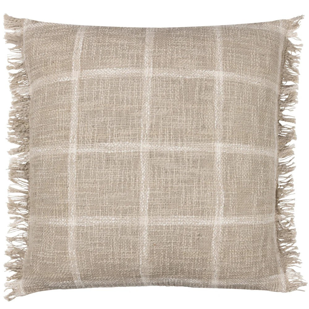 Stone-Natural - Front - Yard Beni Fringed Checked Cushion Cover