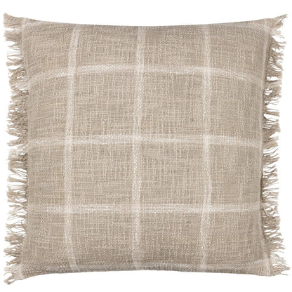 Stone-Natural - Front - Yard Beni Fringed Checked Cushion Cover