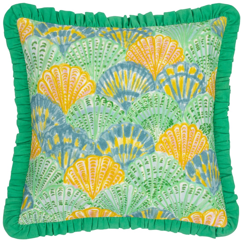 Green - Front - Furn Frill Clamshell Cushion Cover