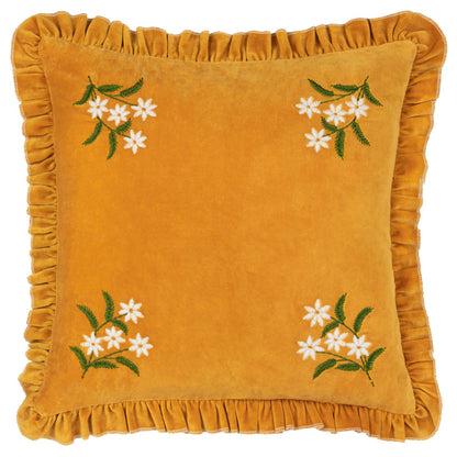 Gold - Front - Furn Frill Velvet Embroidered Daisy Cushion Cover