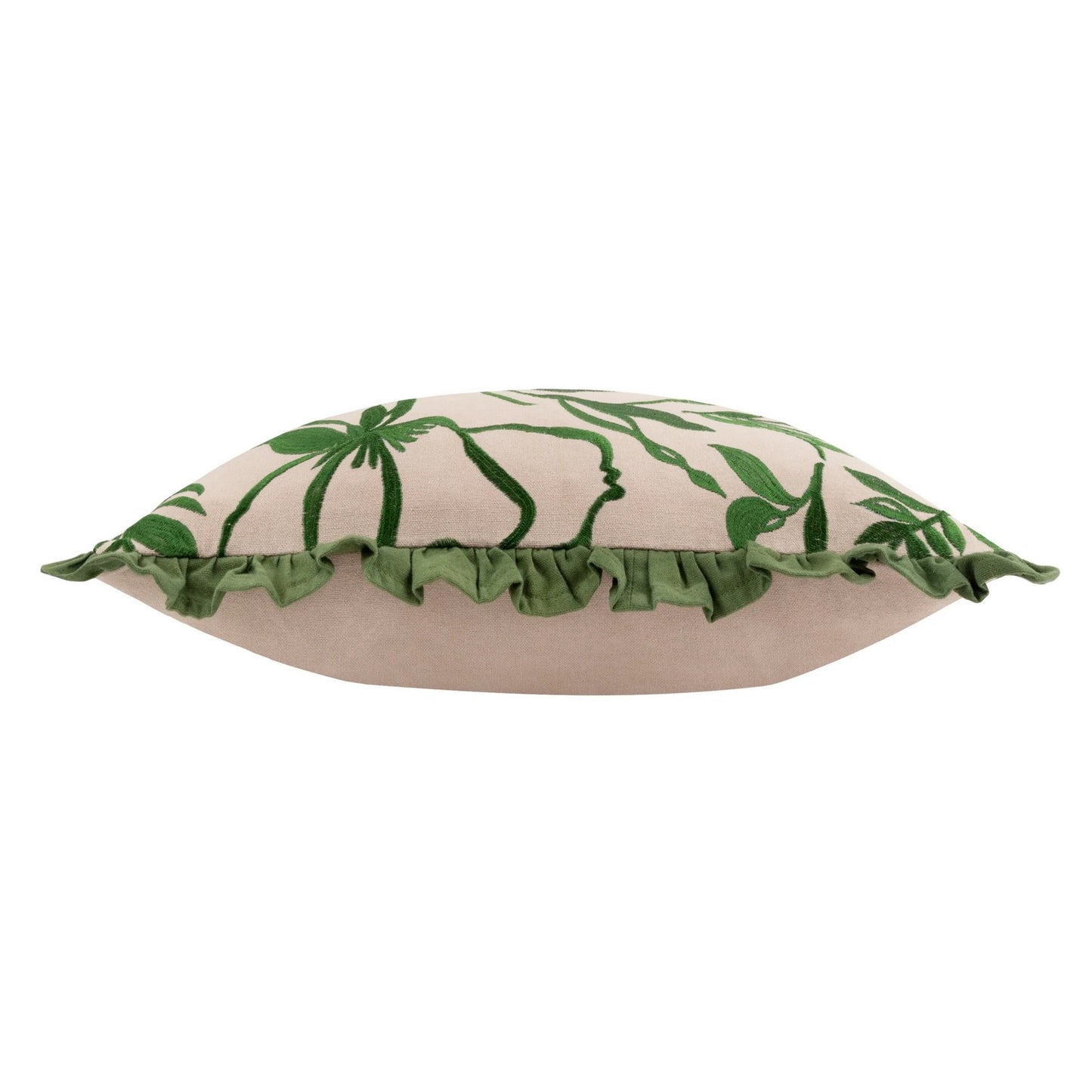 Linen-Green - Side - Wylder Albera Floral Embroidery Cushion Cover