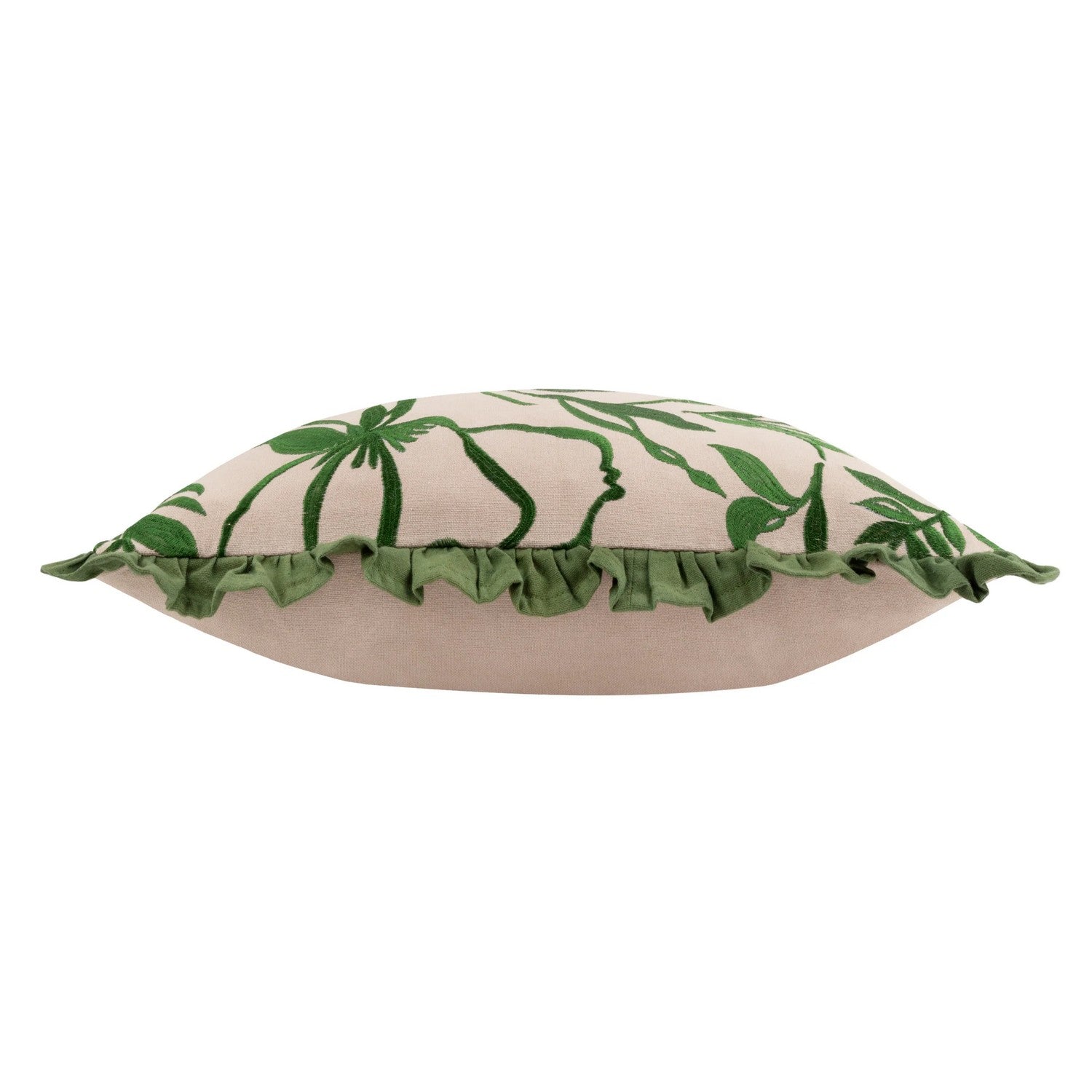 Linen-Green - Side - Wylder Albera Floral Embroidery Cushion Cover