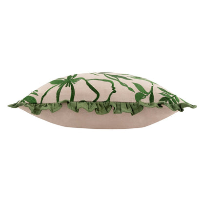 Linen-Green - Side - Wylder Albera Floral Embroidery Cushion Cover