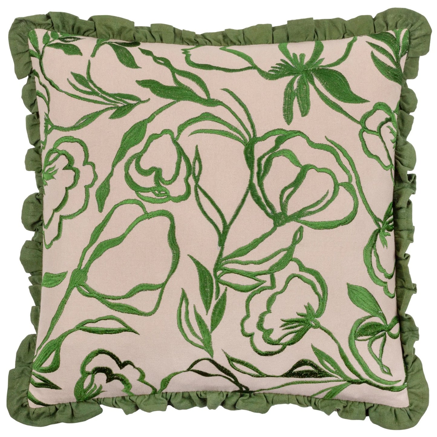 Linen-Green - Front - Wylder Albera Floral Embroidery Cushion Cover