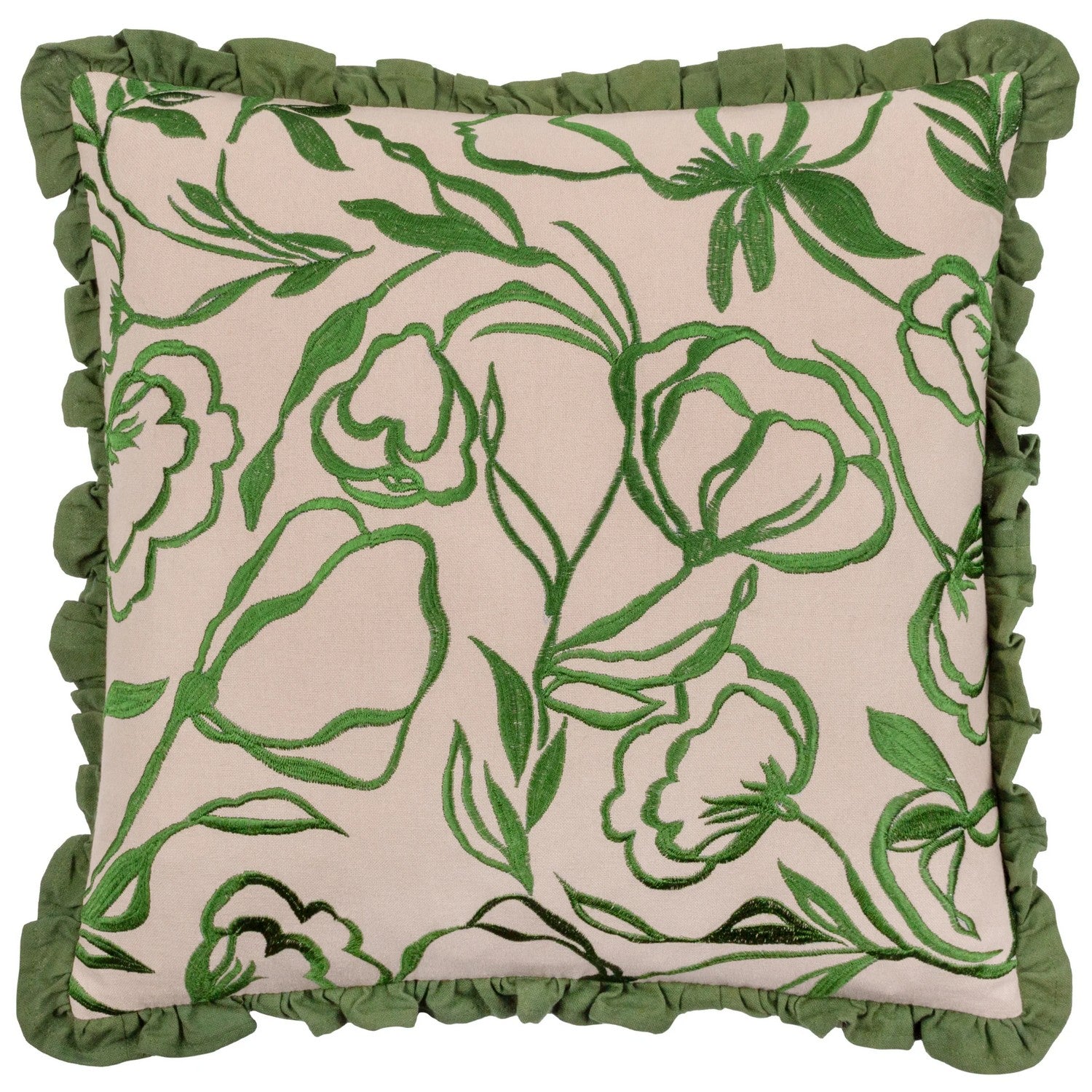 Linen-Green - Front - Wylder Albera Floral Embroidery Cushion Cover