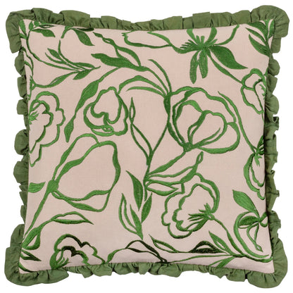 Linen-Green - Front - Wylder Albera Floral Embroidery Cushion Cover