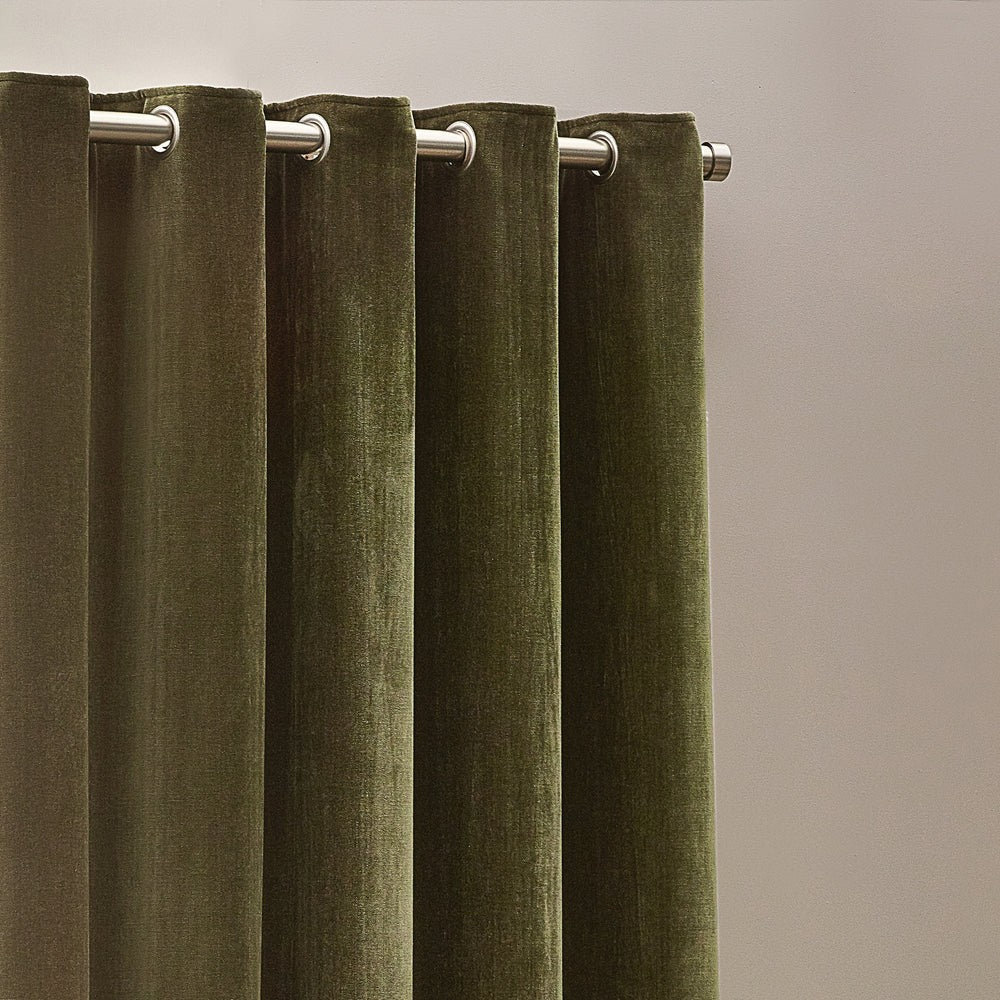 Olive - Back - Yard Chenille Velvet Eyelet Curtains