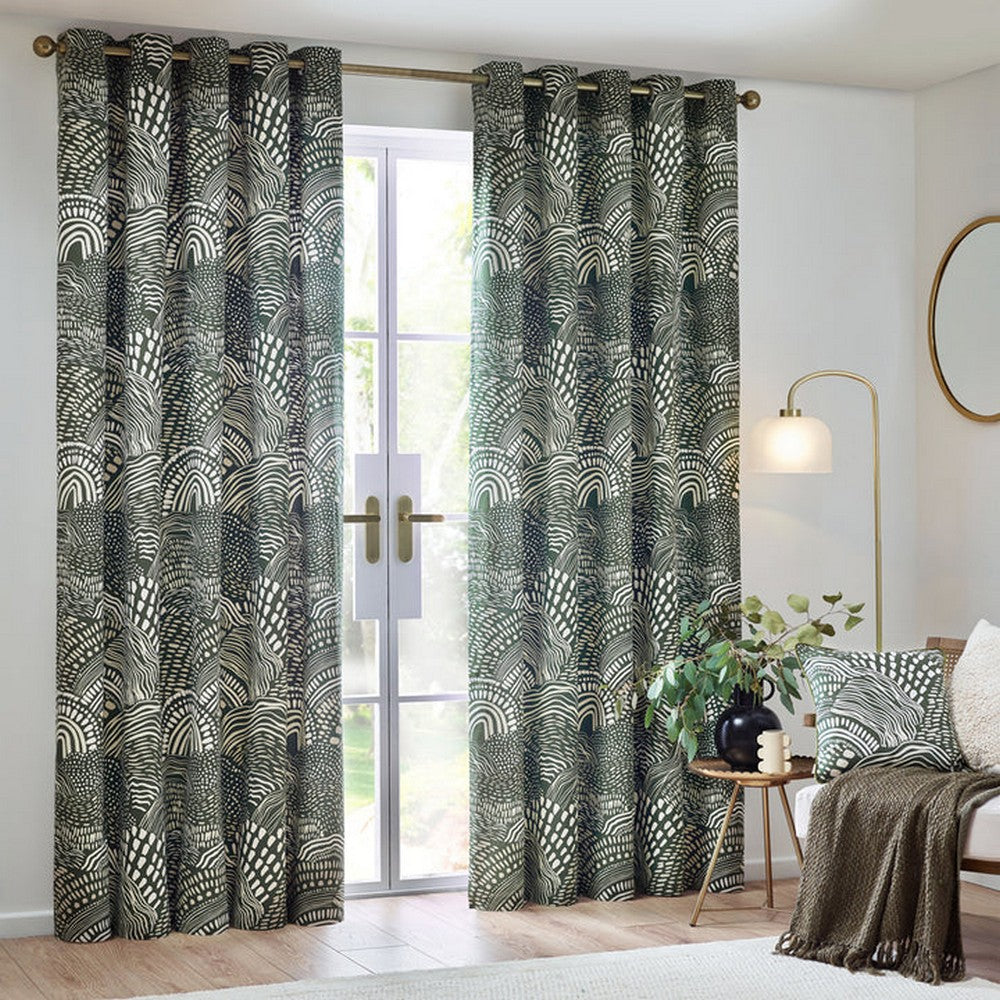 Olive - Lifestyle - Hoem Nola Abstract Eyelet Curtains (Pack of 2)