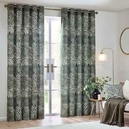 Olive - Lifestyle - Hoem Nola Abstract Eyelet Curtains (Pack of 2)
