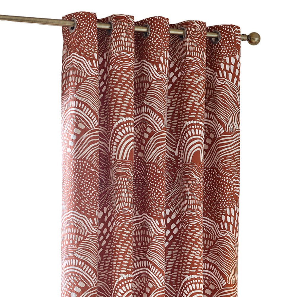 Chestnut - Side - Hoem Nola Abstract Eyelet Curtains (Pack of 2)