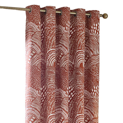 Chestnut - Side - Hoem Nola Abstract Eyelet Curtains (Pack of 2)