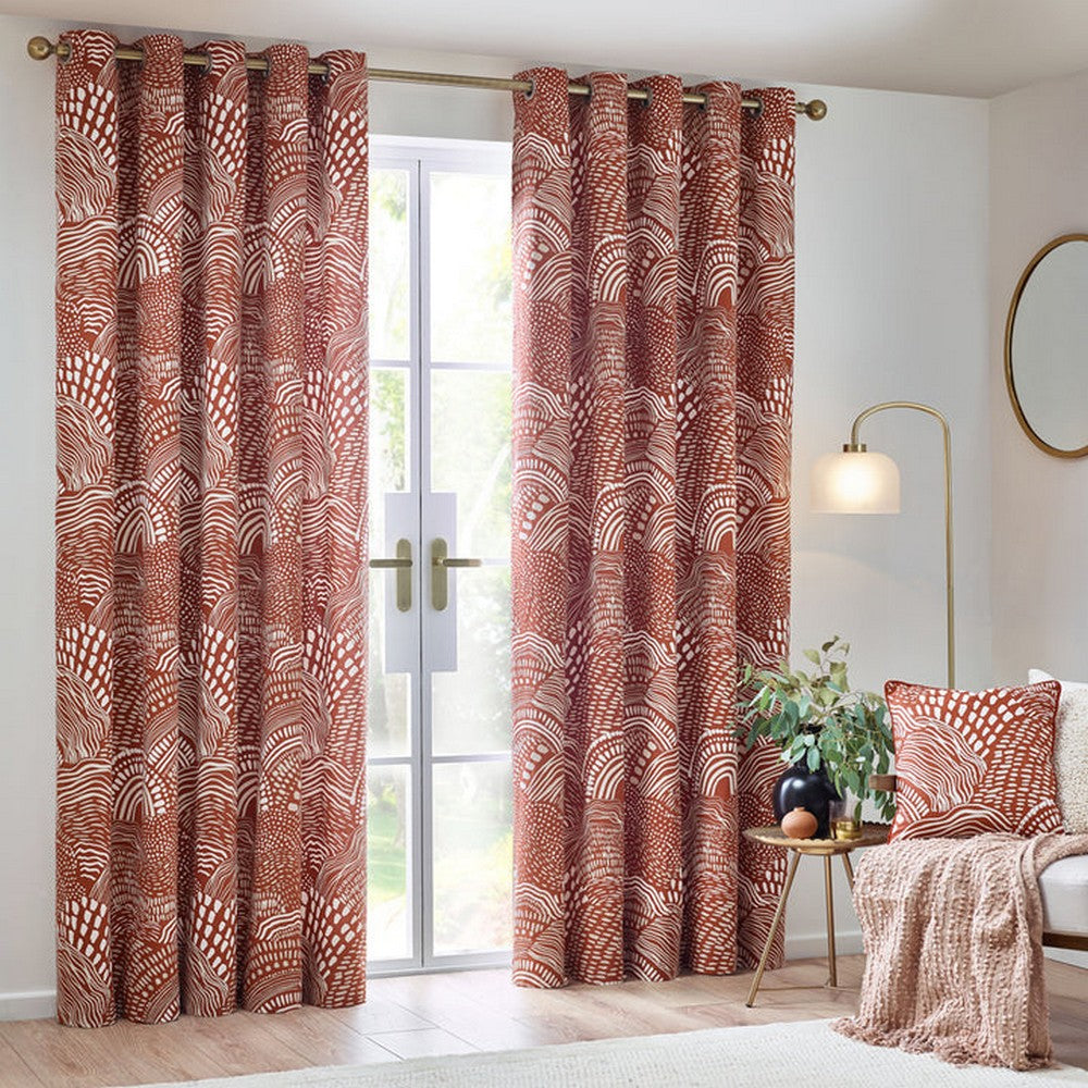 Chestnut - Lifestyle - Hoem Nola Abstract Eyelet Curtains (Pack of 2)