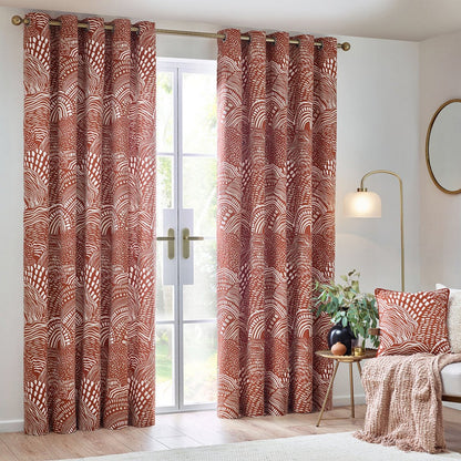 Chestnut - Lifestyle - Hoem Nola Abstract Eyelet Curtains (Pack of 2)