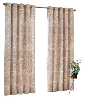 Oat - Front - Hoem Nola Abstract Eyelet Curtains (Pack of 2)