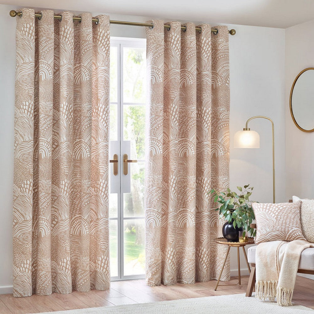 Oat - Lifestyle - Hoem Nola Abstract Eyelet Curtains (Pack of 2)