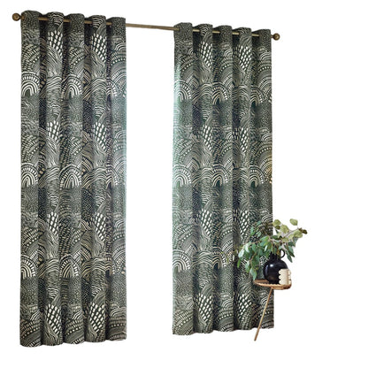 Olive - Front - Hoem Nola Abstract Eyelet Curtains (Pack of 2)