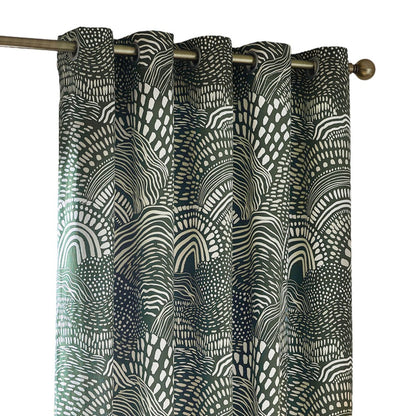 Olive - Back - Hoem Nola Abstract Eyelet Curtains (Pack of 2)