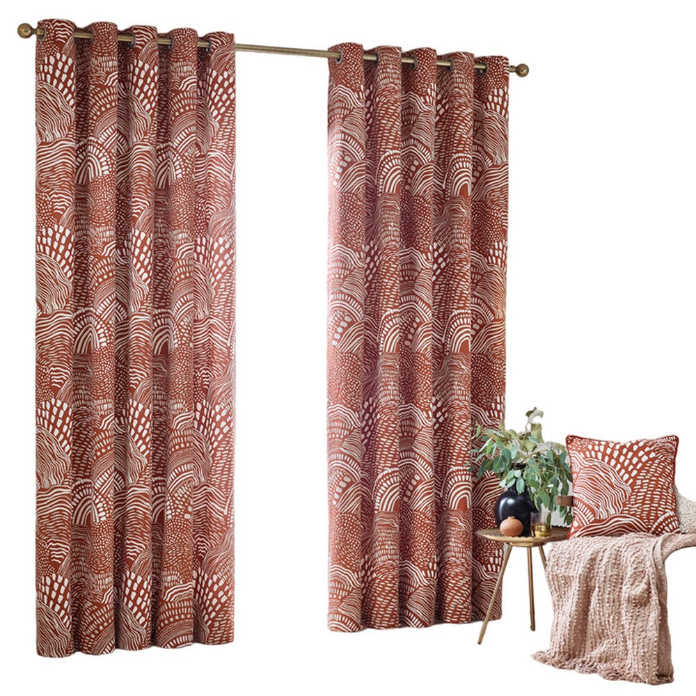 Chestnut - Front - Hoem Nola Abstract Eyelet Curtains (Pack of 2)